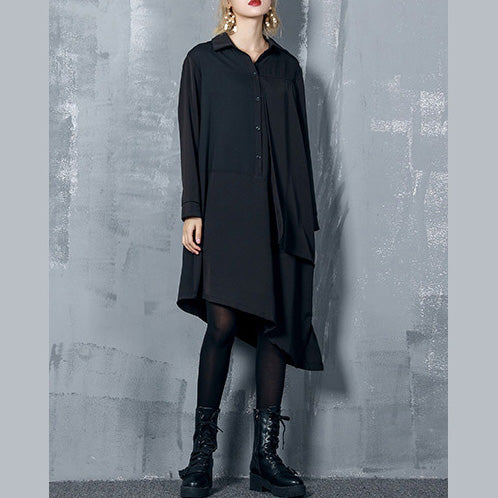 Natural asymmetric Cotton dresses plus size Inspiration black Dress