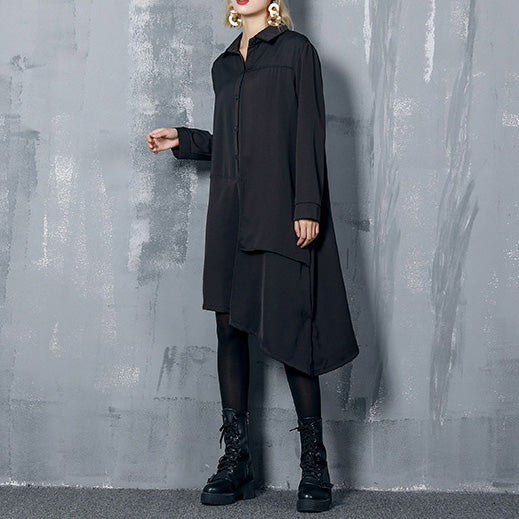Natural asymmetric Cotton dresses plus size Inspiration black Dress