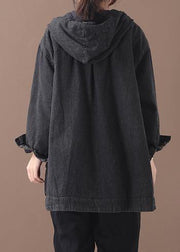 Natural black Plus Size tunic pattern Tutorials side open hooded coat - SooLinen