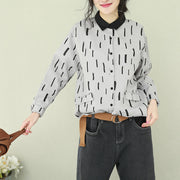 Natural gray lapel cotton blend crane tops Fitted Photography Button Down Midi tops