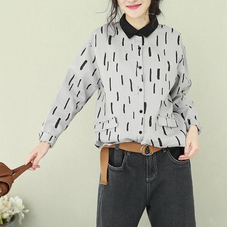 Natural gray lapel cotton blend crane tops Fitted Photography Button Down Midi tops