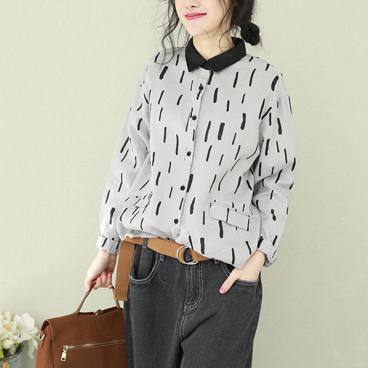 Natural gray lapel cotton blend crane tops Fitted Photography Button Down Midi tops