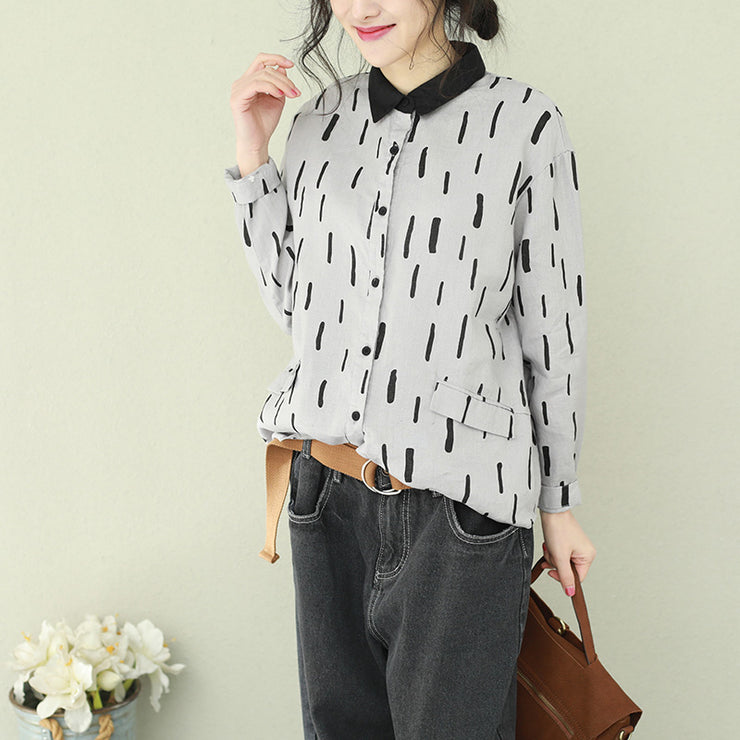 Natural gray lapel cotton blend crane tops Fitted Photography Button Down Midi tops