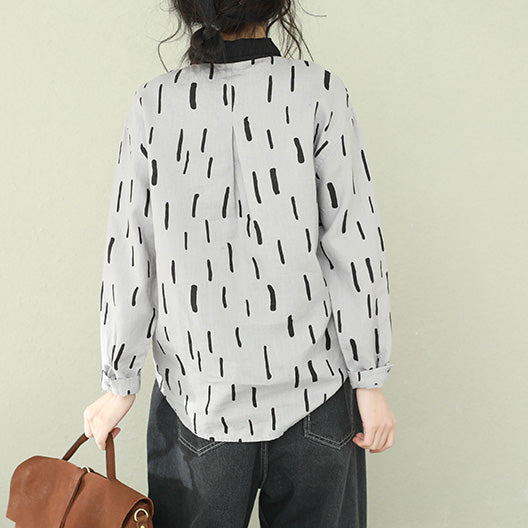 Natural gray lapel cotton blend crane tops Fitted Photography Button Down Midi tops