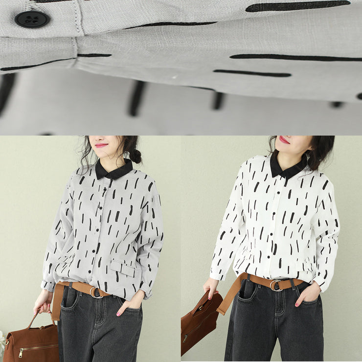 Natural gray lapel cotton blend crane tops Fitted Photography Button Down Midi tops