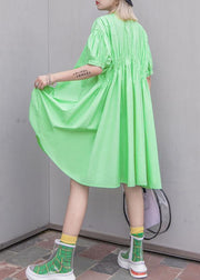 Natural green Cotton quilting clothes Cinched Midi summer shirt Dresses - SooLinen
