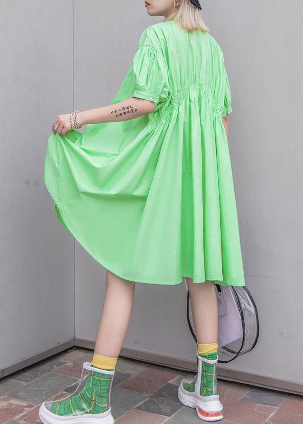 Natural green Cotton quilting clothes Cinched Midi summer shirt Dresses - SooLinen