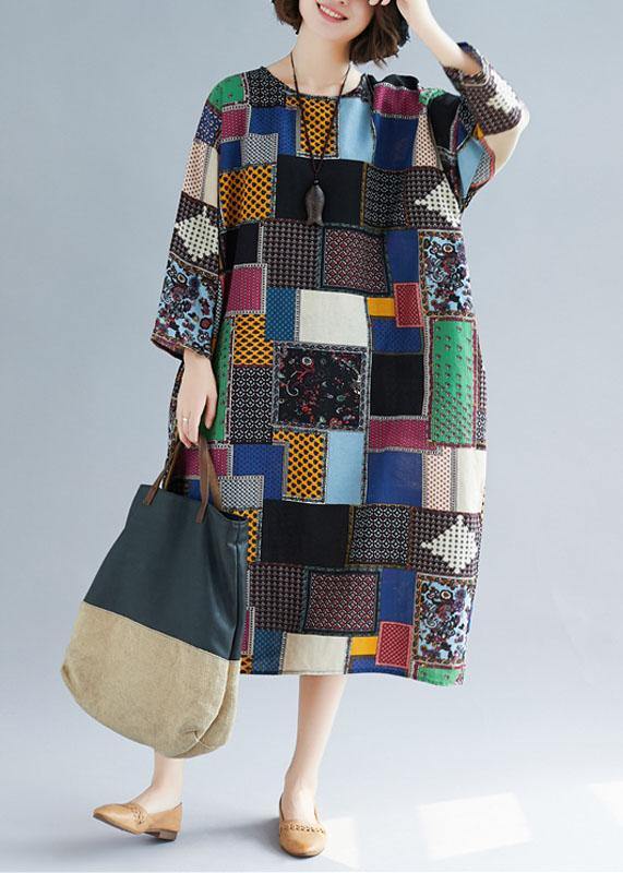Natural multicolor linen Wardrobes o neck pockets long Dress - SooLinen