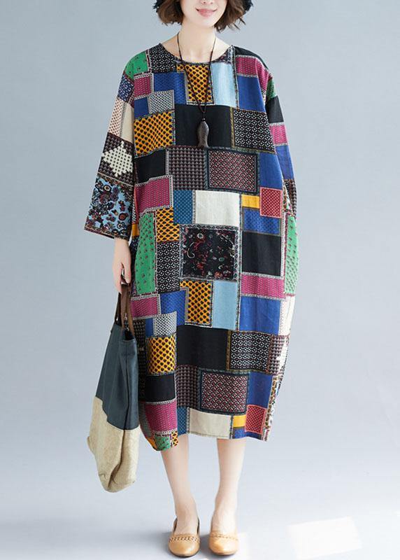 Natural multicolor linen Wardrobes o neck pockets long Dress - SooLinen
