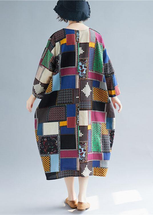 Natural multicolor linen Wardrobes o neck pockets long Dress - SooLinen