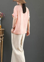 Natural o neck Button Down linen tunic pattern Inspiration pink tops - SooLinen