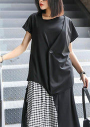 Natural o neck tie waist Blouse Neckline black shirt - SooLinen
