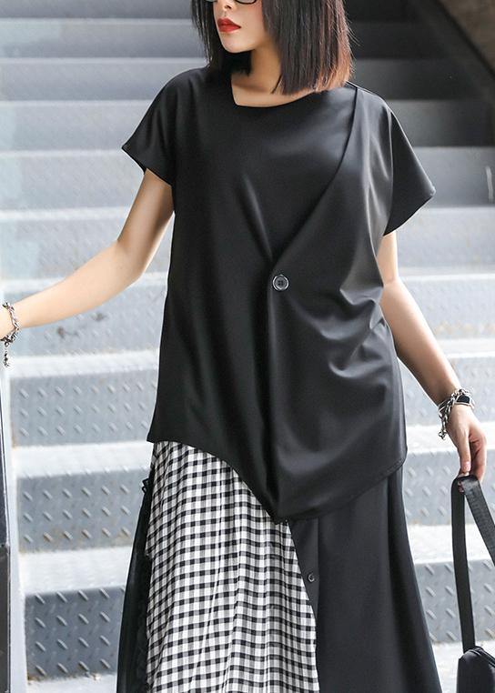 Natural o neck tie waist Blouse Neckline black shirt - SooLinen