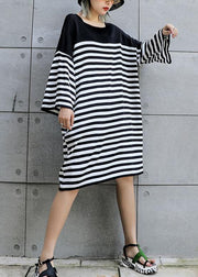 Natural patchwork Cotton quilting dresses Work striped Dress summer - SooLinen