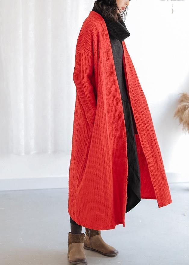 Natural red Plus Size trench coat Outfits pockets fall women coats - SooLinen