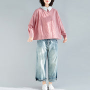 Natural red plaid cotton top silhouette 2025 Work Outfits lapel collar Plus Size Clothing pullover blouse