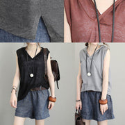 Natural sleeveless cotton clothes For Women hooded oversized black blouses - SooLinen