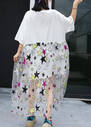 Natural white alphabet prints cotton clothes patchwork Plus Size summer Dress - SooLinen