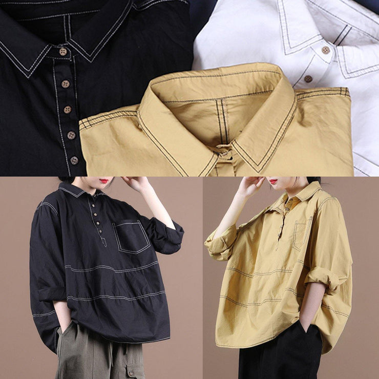 Natural yellow clothes lapel baggy Midi blouse - SooLinen