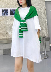 Net red t-shirt female short-sleeved loose large size white letters with shawl fake two-piece female top - SooLinen