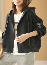 New Black Hooded Zippered Pockets Fall Jackets Long Sleeve