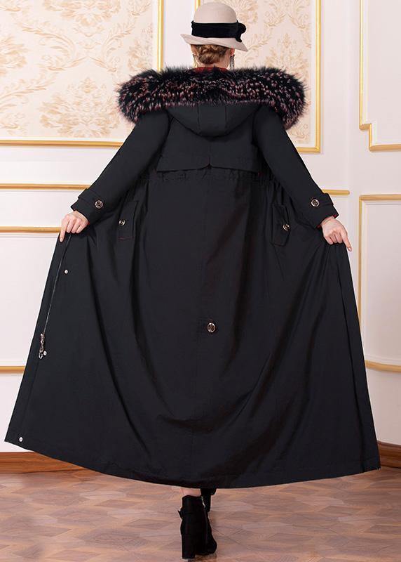 New Loose fitting winter jacket hooded winter outwear black drawstring goose Down coat - SooLinen