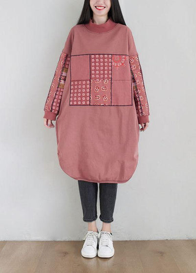 New Pink Patchwork Side Open Fall Dress Sweatshirts - SooLinen