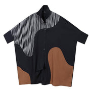 New Woman Long Batwing Sleeves Plus Size Patchwork Shirt Dress - SooLinen
