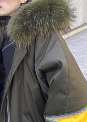 New army green overcoat plus size snow jackets hooded faux fur collar winter outwear - SooLinen