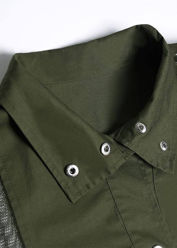 New army green overcoat trendy plus size long lapel drawstring coats - SooLinen