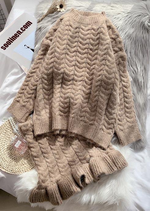 New autumn and winter retro mahogany Khaki sweater women&