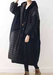 New black duck down coat plus size hooded snow jackets patchwork thick Jackets - SooLinen
