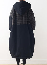 New black duck down coat plus size hooded snow jackets patchwork thick Jackets - SooLinen