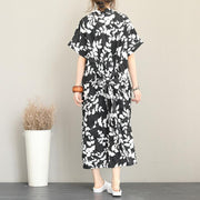 New floral long cotton dress plus size clothing lapel collar caftans New short sleeve caftans