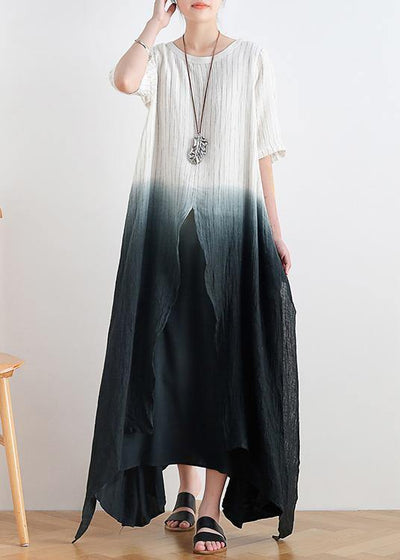 New gradient design irregular hem robe pure linen dress - SooLinen