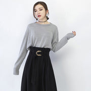 New gray cozy sweater casual o neck knitted tops vintage baggy blouse