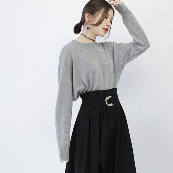 New gray cozy sweater casual o neck knitted tops vintage baggy blouse