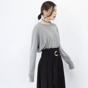 New gray cozy sweater casual o neck knitted tops vintage baggy blouse