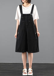 New large size black bib pants women casual jumpsuit - SooLinen
