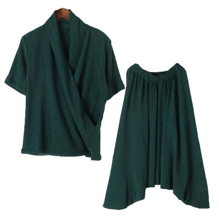 New original design green Tencel irregular head suit two-piece suit hanger pants - SooLinen