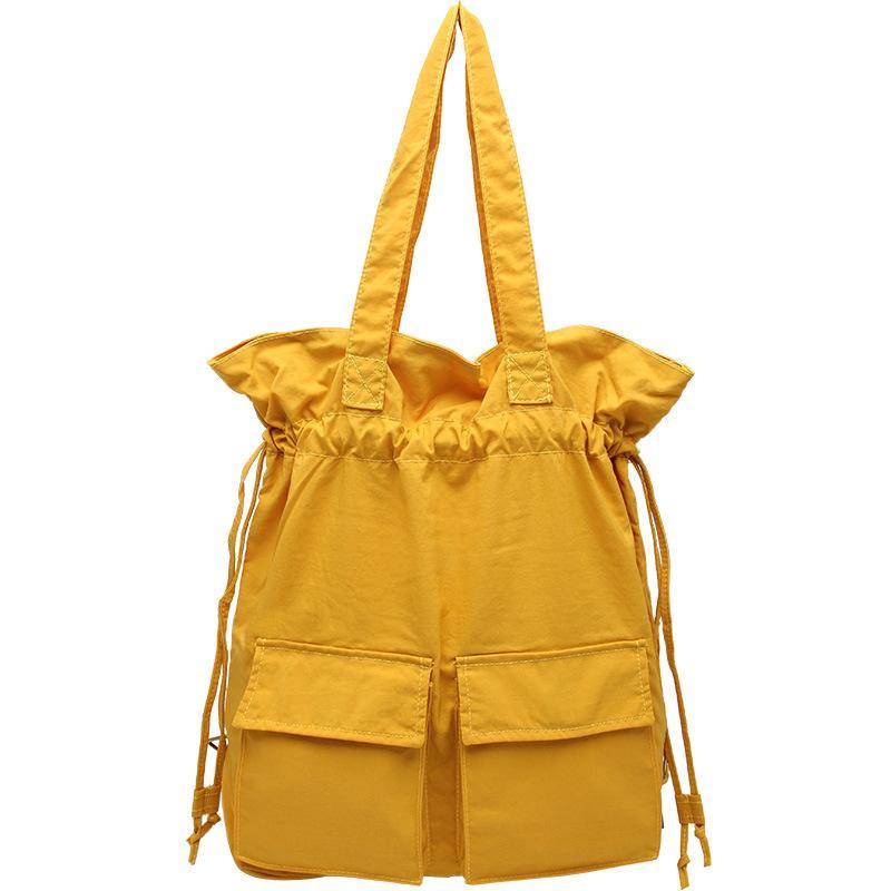 New outfit Design Double Front Pockets Simple Drawstring yellow Backpa ...