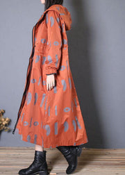 New oversized Jackets & Coats fall red prints hooded coat - SooLinen