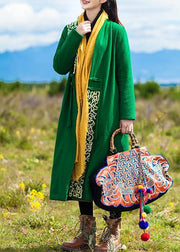 New plus size warm winter coat embroidery outwear green winter overcoat - SooLinen