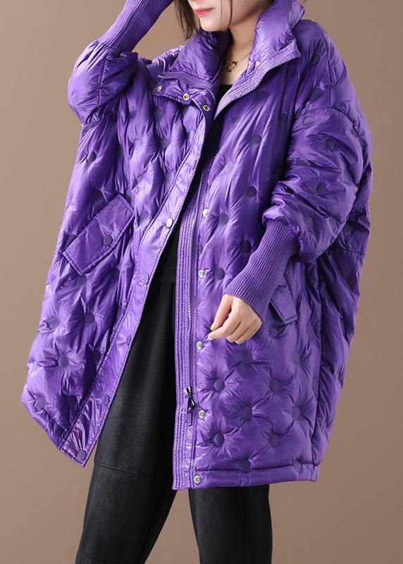New purple duck down coat plus size down jacket winter coats stand collar zippered - SooLinen