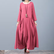 New red 2018 fall dress oversized O neck pockets traveling clothing boutique long sleeve kaftans