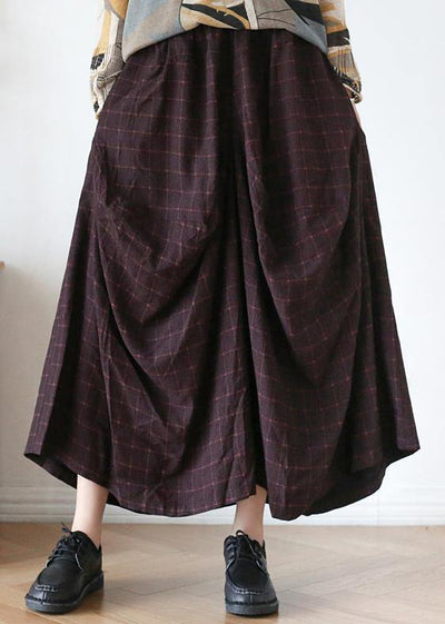 New retro long section loose large size wild plaid irregular wide leg pants - SooLinen