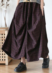New retro long section loose large size wild plaid irregular wide leg pants - SooLinen