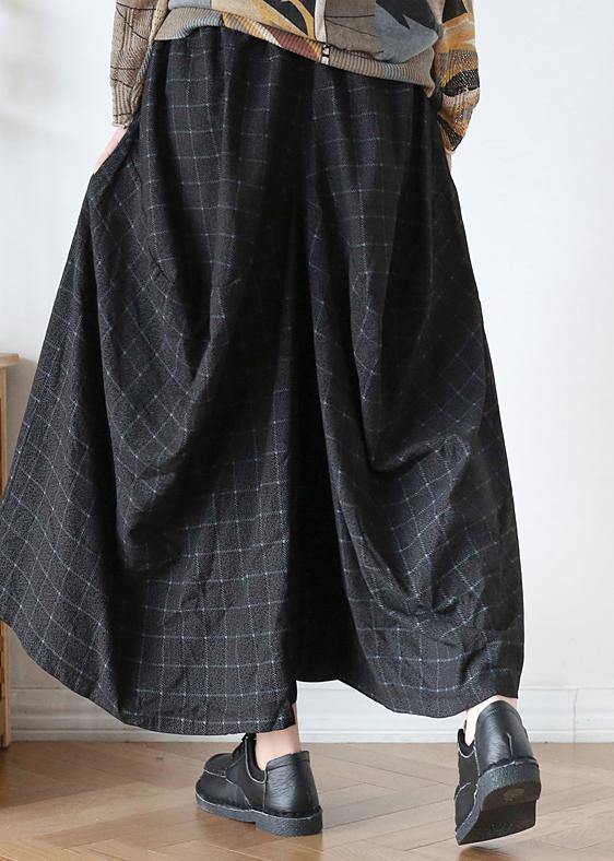 New retro long section loose large size wild plaid irregular wide leg pants - SooLinen