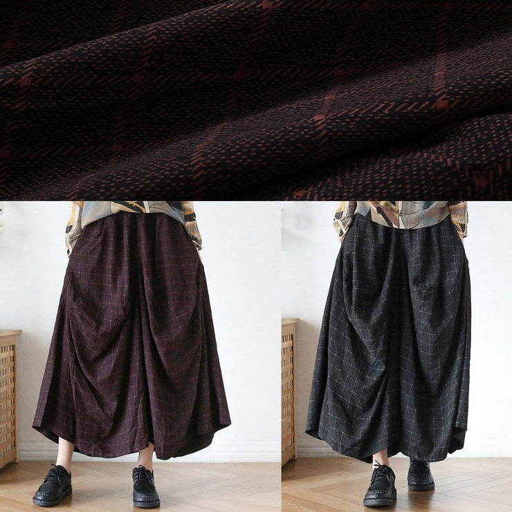 New retro long section loose large size wild plaid irregular wide leg pants - SooLinen