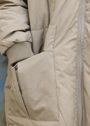New trendy plus size snow jackets stand collar outwear khaki zippered warm winter coat - SooLinen